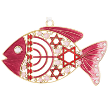 Load image into Gallery viewer, Enameled Floral Messianic Fish Wall Hanging