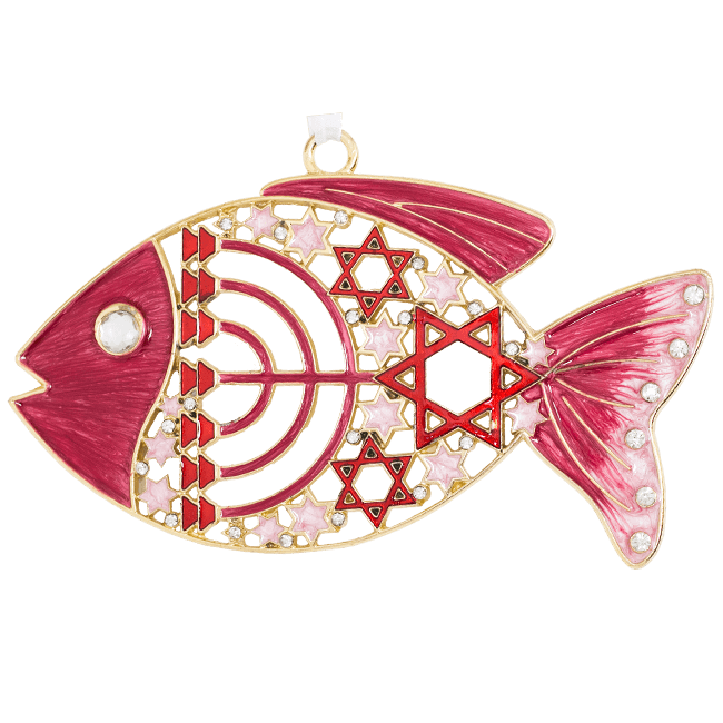 Enameled Floral Messianic Fish Wall Hanging