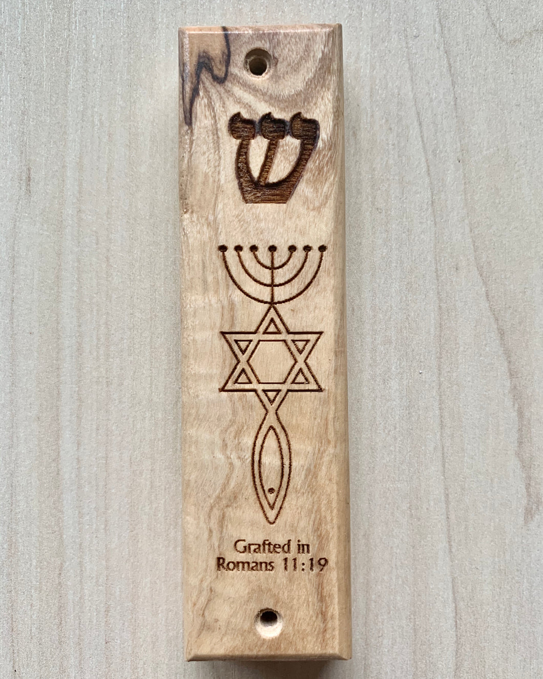 Olive Wood Messianic Grafted In Mezuzah
